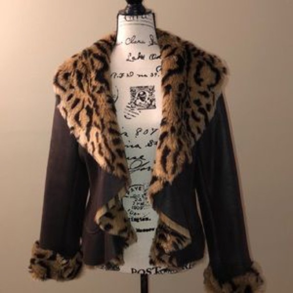 Faux Animal Print Shearling Jacket S